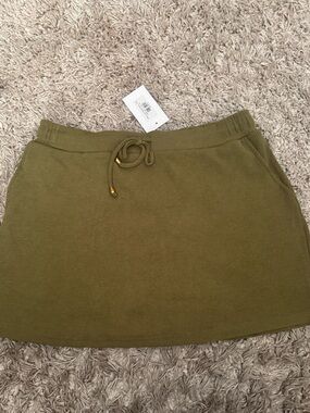 Olive Green Knit Drawstring Mini Skirt
